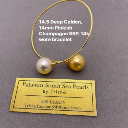 14.5mm Deep Golden, Pinkish Champagne SSP, 14k wire bracelet
