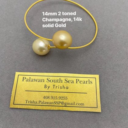 14mm 2 toned Champagne, 14k Solid Gold