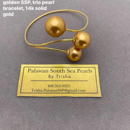 13.2-14.5mm Deep golden SSP, trio pearl bracelet, 14k solid gold