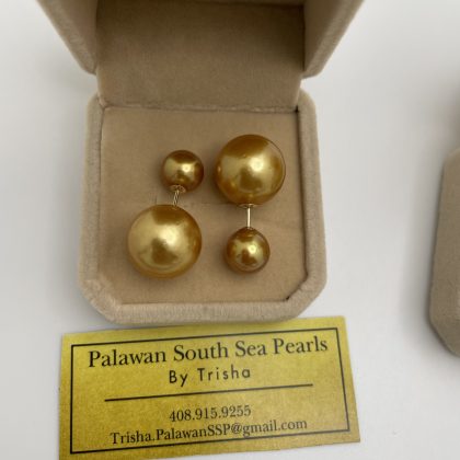 9.3-14.6mm Deep Golden South Sea Pearl Dior Inspired  Earrings 14k solid yellow gold